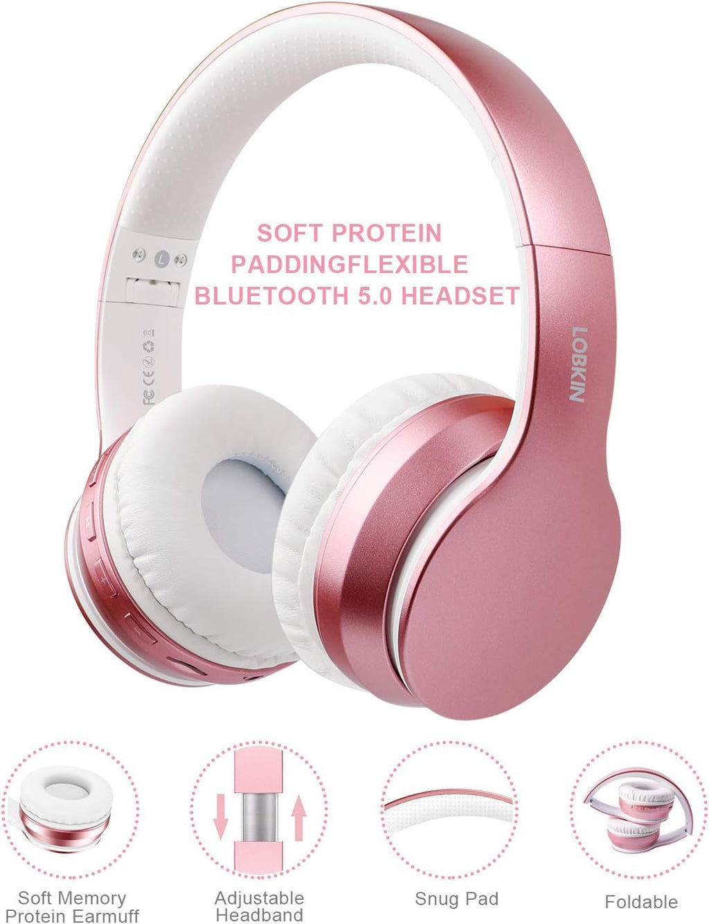 Bluetooth 5.3 Over-Ear Wireless Headphones with Mic – Foldable Stereo by LOBKIN