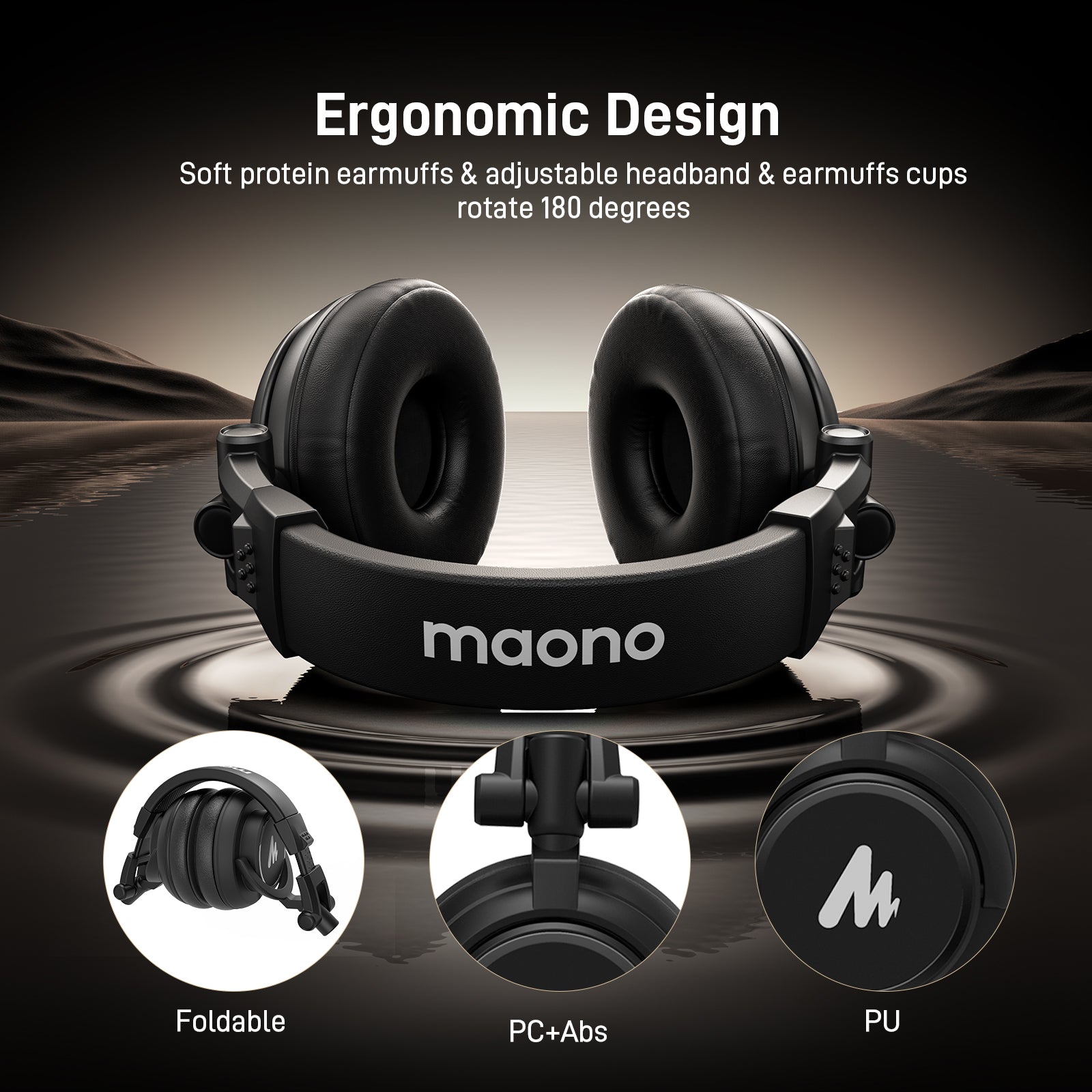 Maono Studio Closed-Back Headphones 50mm – AU-MH601 with 3.5mm & 6.35mm Jack